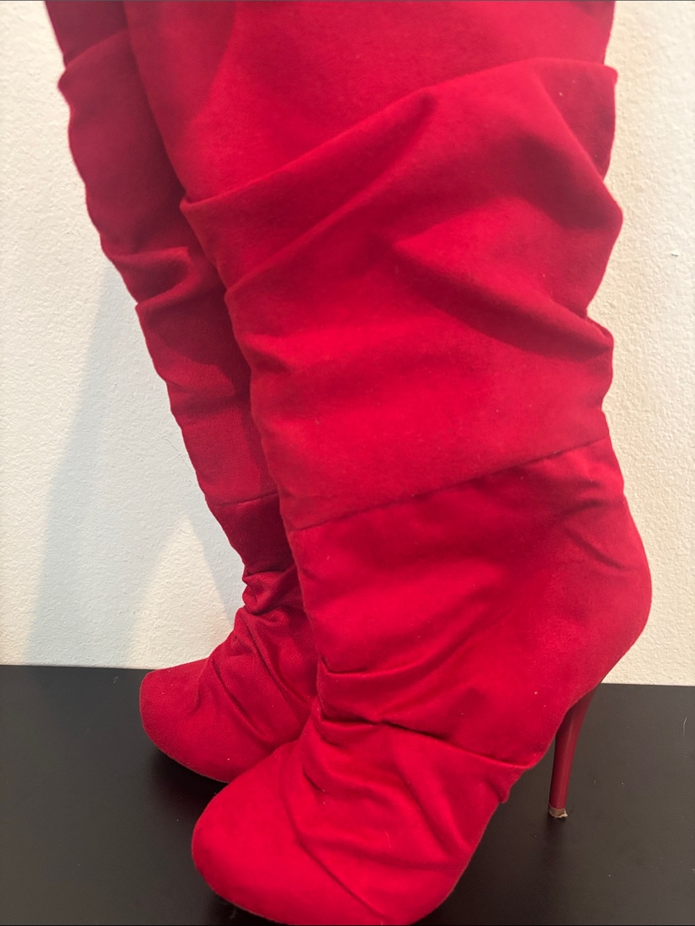 Michael Antonio Red Faux Suede Slouchy Stiletto High Heel Boots - Size 8